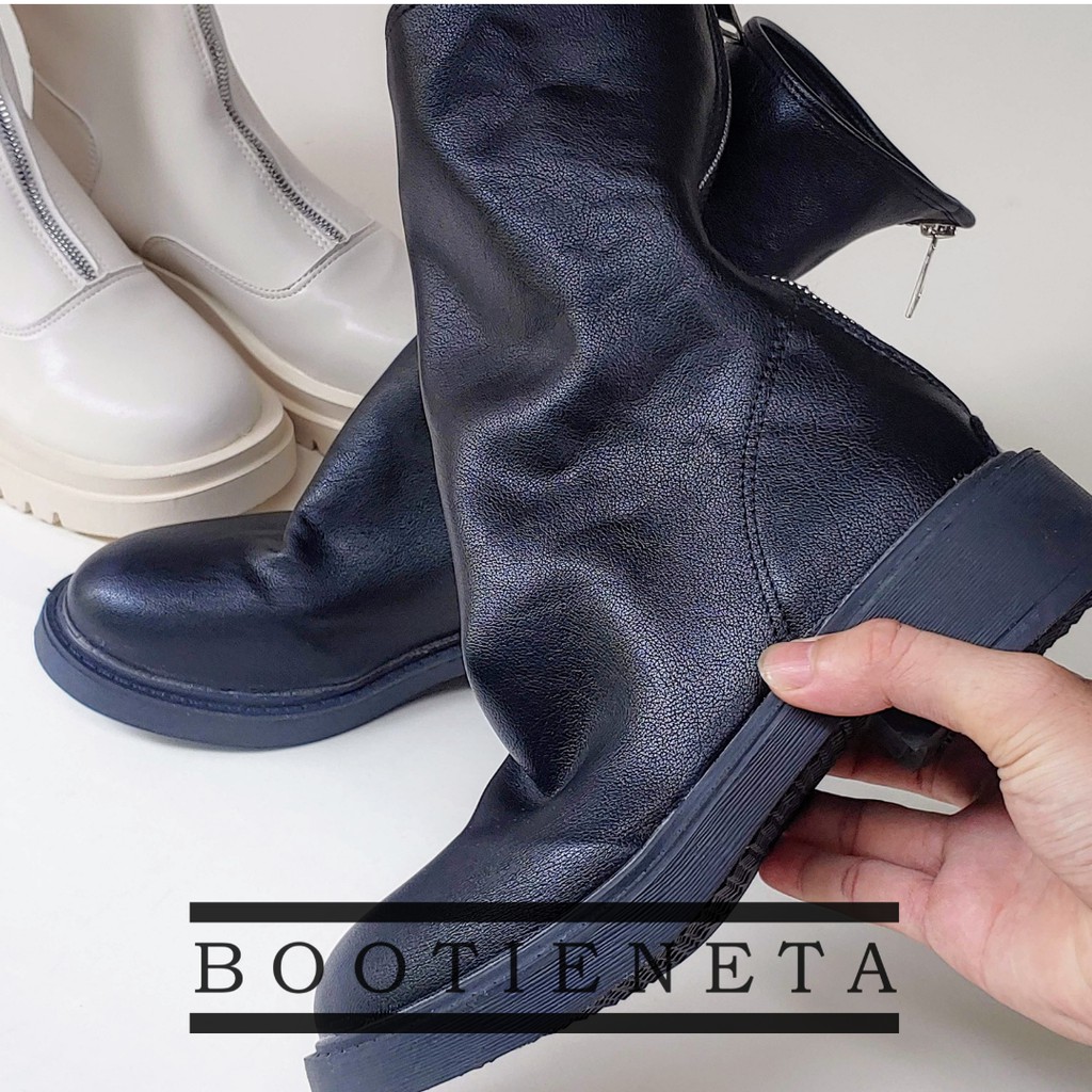 Giày bốt boot da GUIDETA nữ cao cổ đế tròn cao 5cm, khoá kéo 2021 giày thể thao sneakers nữ