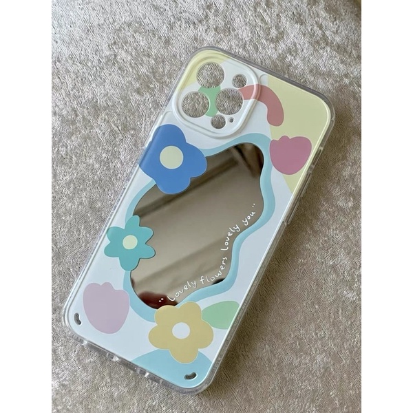 Ốp lưng iphone gương viền hoa lá tone màu mát mẻ