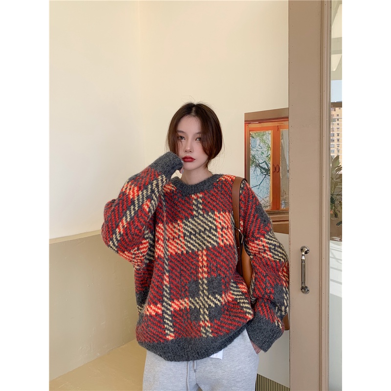 Áo Sweater Dáng Rộng Kẻ Sọc Kiểu Retro Thời Trang Mùa Thu Cho Nữ | BigBuy360 - bigbuy360.vn