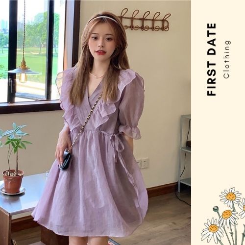 Đầm babydoll váy công chúa tay bồng tiểu thư nhẹ nhàng đi chơi Firstdateclothing