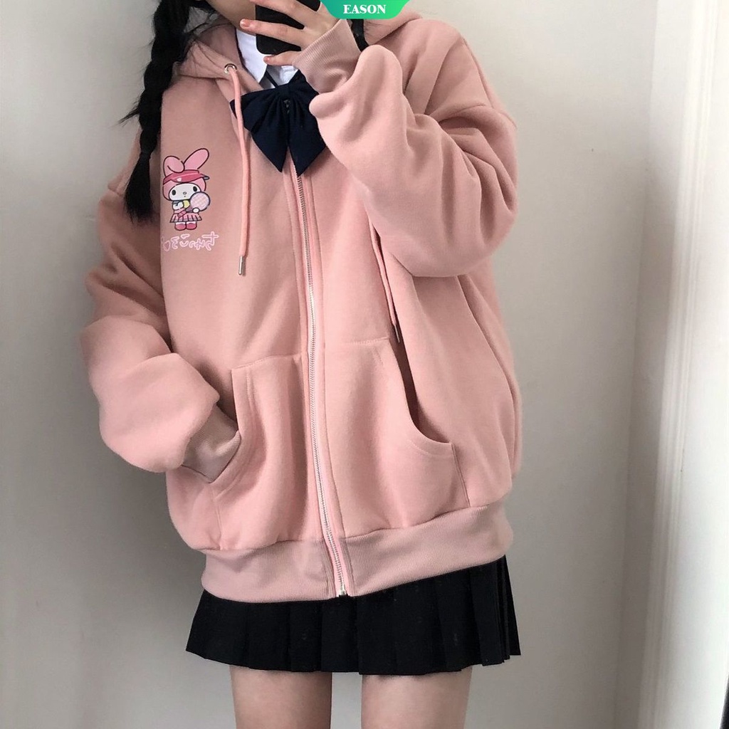 Sanrios Áo Hoodie Dáng Rộng Bằng Vải Nhung Dày Ấm Áp In Họa Tiết Hoạt Hình Dễ Thương Phong Cách Nhật Bản Dành Cho Nữ