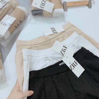 Quần Sooc Đũi ZA RA - quần short cạp cao ống rộng dễ mặc - dễ mix đồ