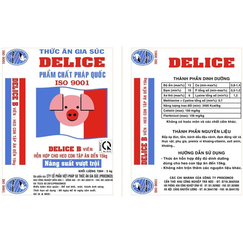 DELICE DIGEST BAO 5KG - THỨC ĂN HỖN HỢP CHO HEO CON TỪ 7KG ĐẾN 15KG