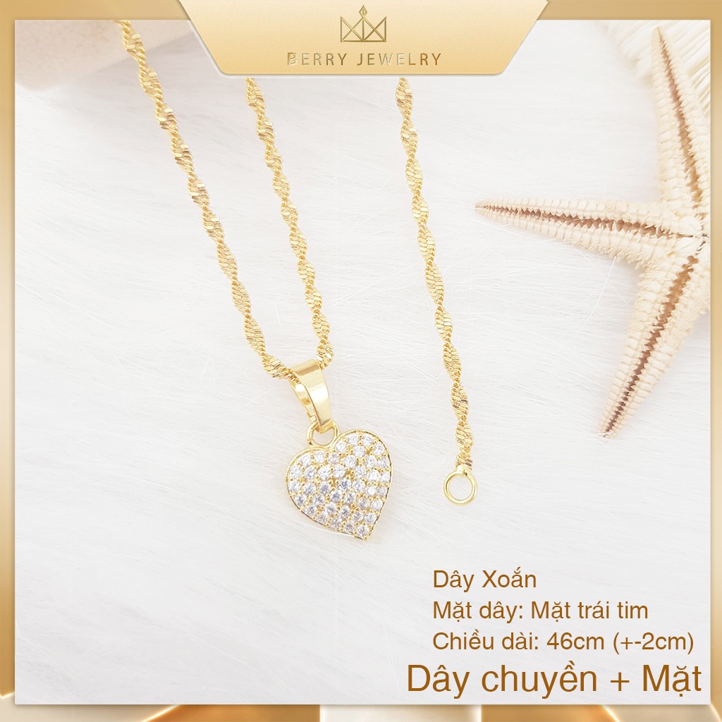 Dây Chuyền Nữ Dạng Xoắn Kèm Mặt Trái Tim Đính Đá Thiết Kế Sang Trọng Vòng Cổ Dây Mạ Vàng B1527T