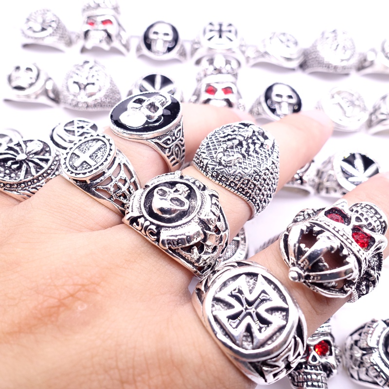 Bán Sỉ Set 20 Nhẫn Hình Bộ Xương Động Vật Xe Đạp Màu Bạc Phong Cách Punk Hiphop Thời Trang Làm Quà Tặng Cho Nam