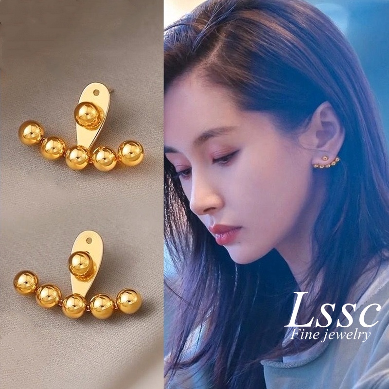 Bông tai titan không gỉ mạ vàng 18k Khuyên tai nữ hạt tròn Trang sức Titan