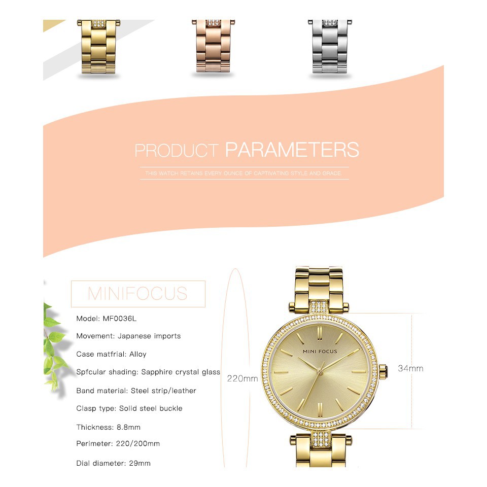 ĐỒNG HỒ NỮ MINI FOCUS 0039 DÂY THÉP CAO CẤP, MẶT TRÒN ĐÍNH ĐÁ Bán lẻ giá sỉ