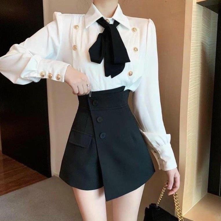 Quần short giả váy🌞quần đùi nữ cạp cao 3 khuy và túi vuông vải vitex không bai xù