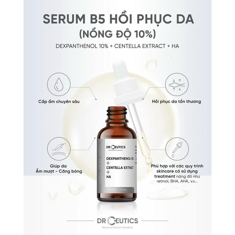 Serum B5 DrCeutics giúp cấp ẩm phục hồi và làm dịu da Dexpanthenol 10% + Rau má + HA