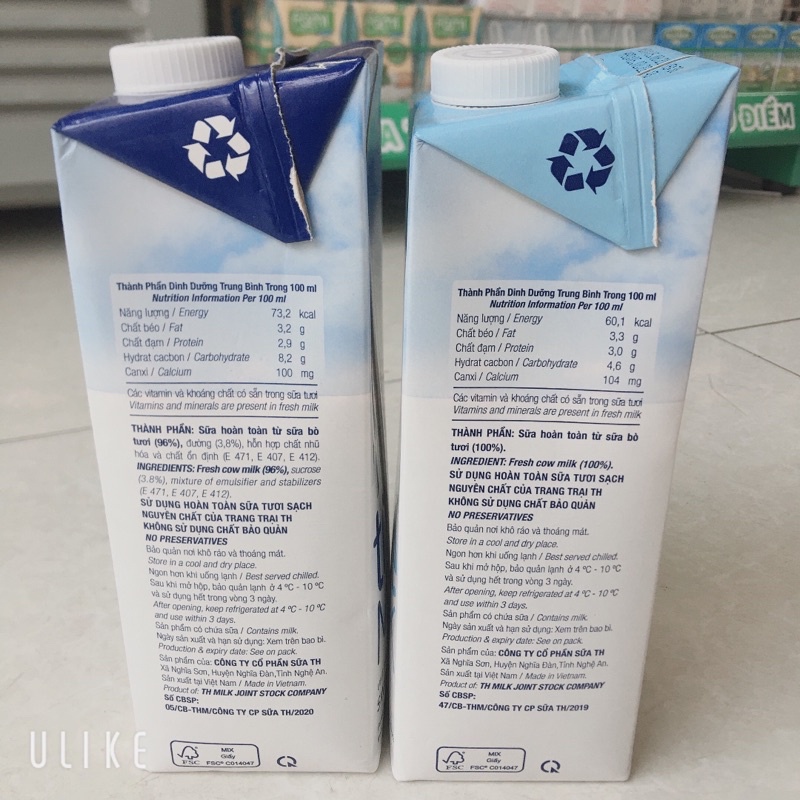 Sữa tươi tiệt trùng TH true Milk 1 lít