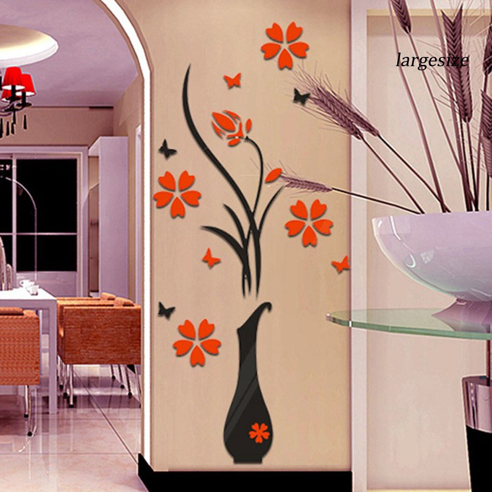 Sticker Dán Tường Hình Lọ Hoa Mận Lớn 3d Hiệu Ứng Gương