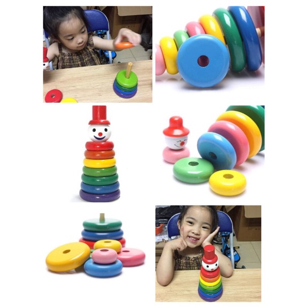 đồ chơi xếp tháp chú hề bằng gỗ giúp bé nhận biết màu sắc và tư duy so sánh shopbimchobe