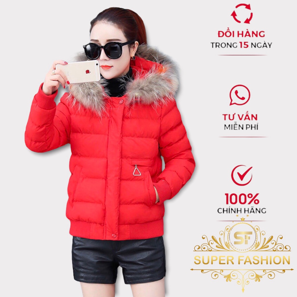 Áo phao nữ cổ lông 3 lớp form cực đẹp dáng xinh sang quý phái thời trang Super Fashion