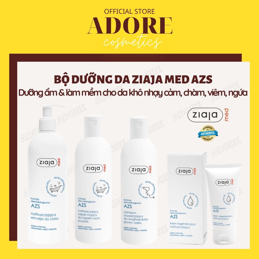 Bộ sản phẩm dưỡng da Ziaja Med Atopy AZS chăm sóc &amp; dưỡng ẩm dịu nhẹ cho da nhạy cảm, khô tróc, ngứa, chàm, viêm cơ địa