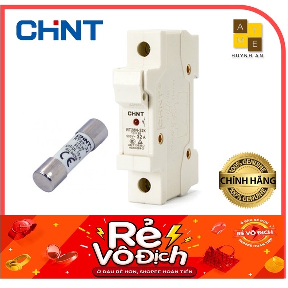 Vỏ cầu chì có đèn báo RT28 32A CHINT, ruột chì sứ 2A, 6A, 10A, 16A, 20A, 32A (Hàng chính hãng xuất khẩu)