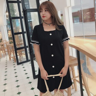 Đầm béo cổ vuông tay nhún cho người béo mập