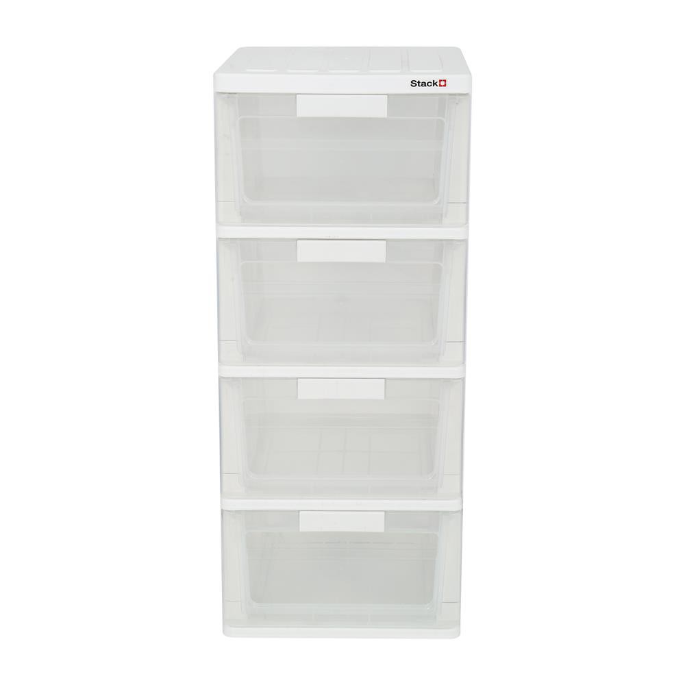 HomeBase STACKO Tủ nhựa 4 tầng Thái Lan W40xD34xH80 Cm màu trắng trong