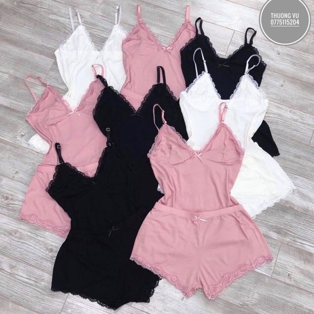 Bộ ngủ cotton tăm hai dây siêu xinh