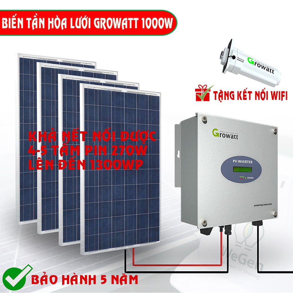 [Chuẩn Sin] Inverter Hòa Lưới Growatt 1kW 220V - hòa lưới pin năng lượng mặt trời MPPT