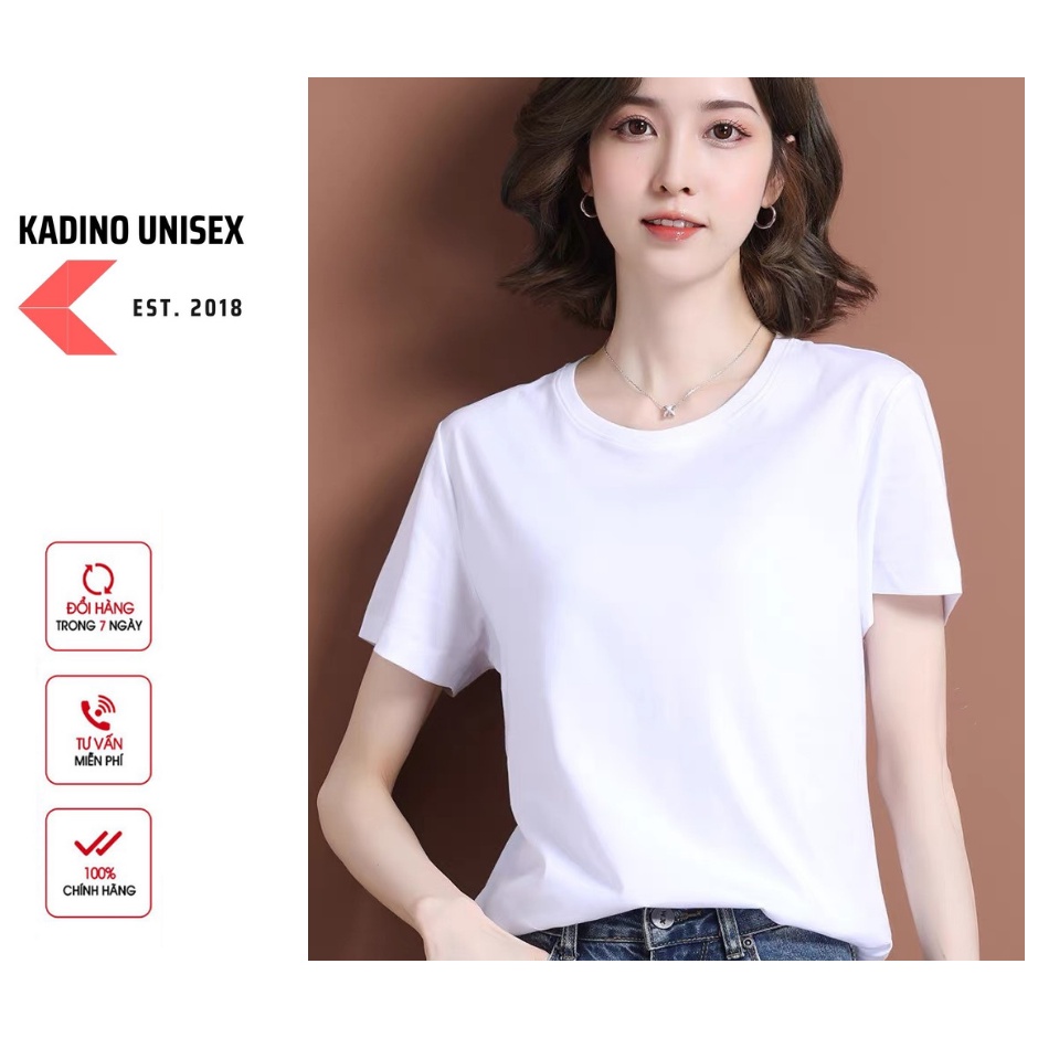 Áo thun trơn ngắn tay cổ tròn Nam/Nữ màu Trắng
