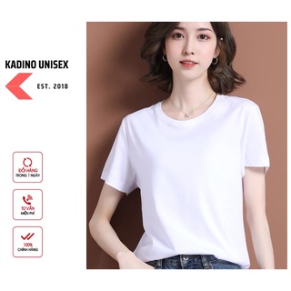 Áo thun trơn ngắn tay cổ tròn Nam/Nữ màu Trắng