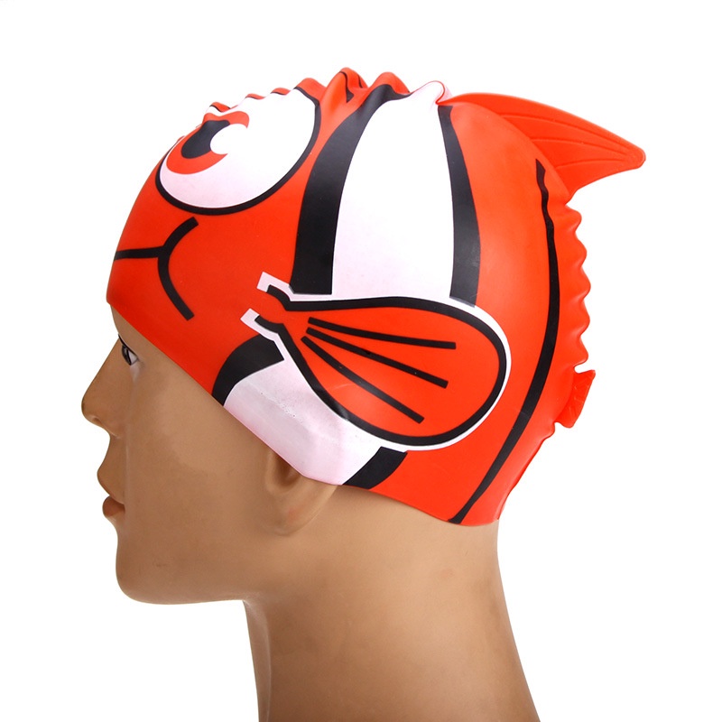 Mũ Bơi Bằng Silicon Họa Tiết Hoạt Hình Mắt To Chống Thấm Nước Cho Bé