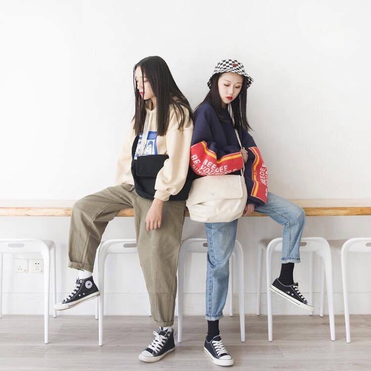 Túi tote giá rẻ vải canvas đeo chéo đi hoc unisex phong cách ulzzang