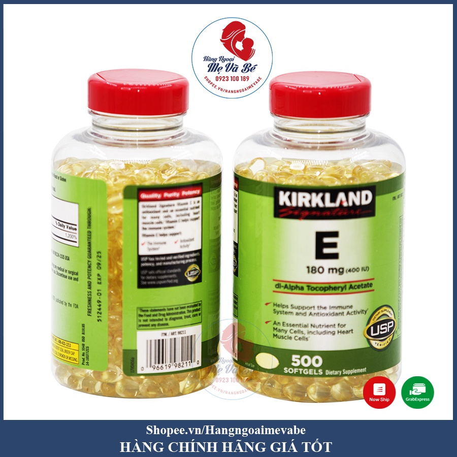 Viên uống bổ sung Vitamin E, Viên uống bổ sung E Mỹ Kirkland 400IU 500 viên hỗ trợ làm đẹp, chống lão hóa