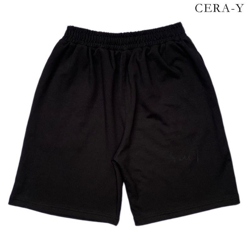 Quần short ống rộng CERA-Y lưng thun lửng ngố màu đen CRQ014, chất vải thun co dãn mặc mát, kiểu dáng unisex dễ phối