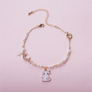 Simple and Lovely Little Rabbit Personality Pearl Crescent Shape Temperament Girls Bracelet