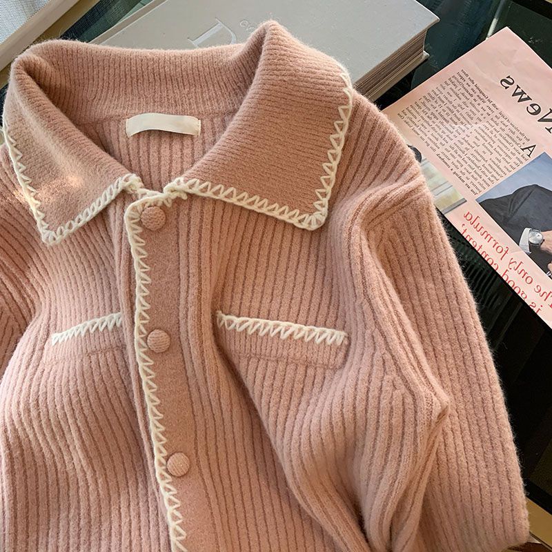 Áo Khoác Cardigan Dệt Kim Cổ Đứng Dáng Rộng Phong Cách Thời Trang Mỹ Dành Cho Nữ