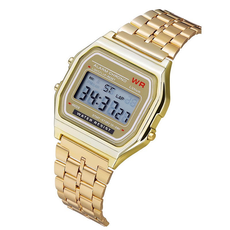 {onsalezone} Elegant Mens Womens Retro Stainless Steel LCD Digital Sports Stopwatch Watch adover