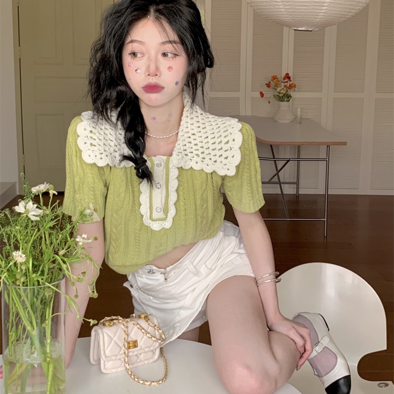 Áo Thun Dệt Kim Ngắn Tay Thời Trang Cho Nữ