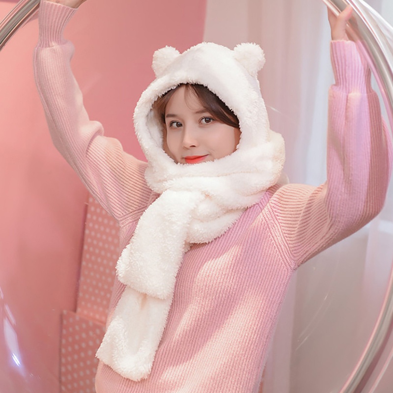 Khăn Choàng Lông Có Mũ Tai Gấu 3 Trong 1 Cho Nữ