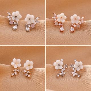 Bông Tai Bạc 925 Hình Hoa / Giọt Nước / Vỏ Sò Đính Đá Zircon Sang Trọng