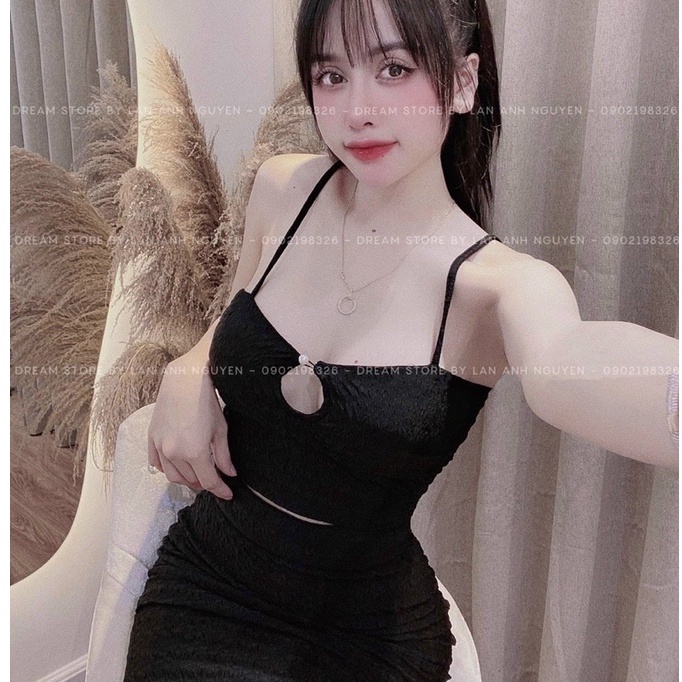 Set đầm ôm body áo hai dây khoét ngực kèm chân váy dáng dài cực tôn dáng cho nàng đi chơi dạo phố