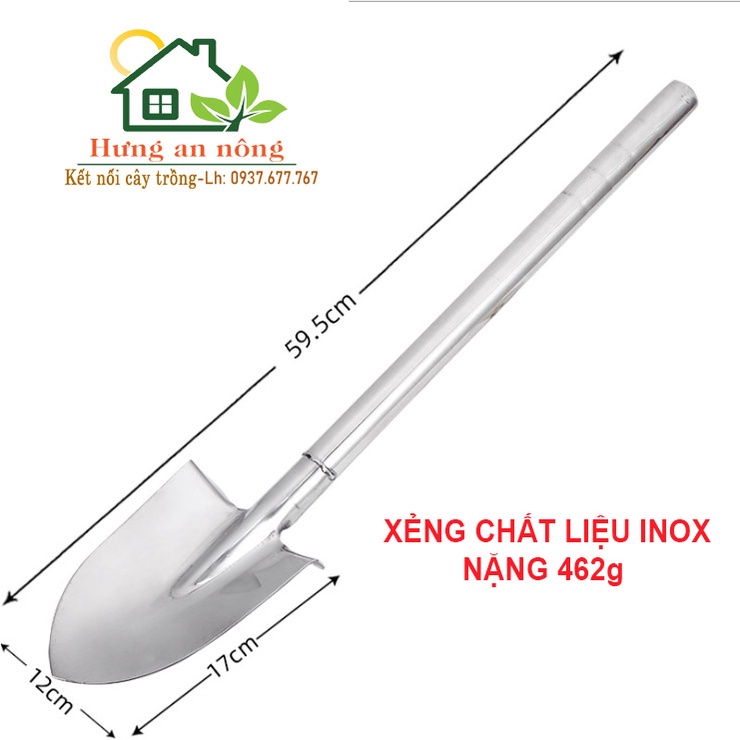 Xẻng inox lớn làm vườn bao bền chắc dài 59cm