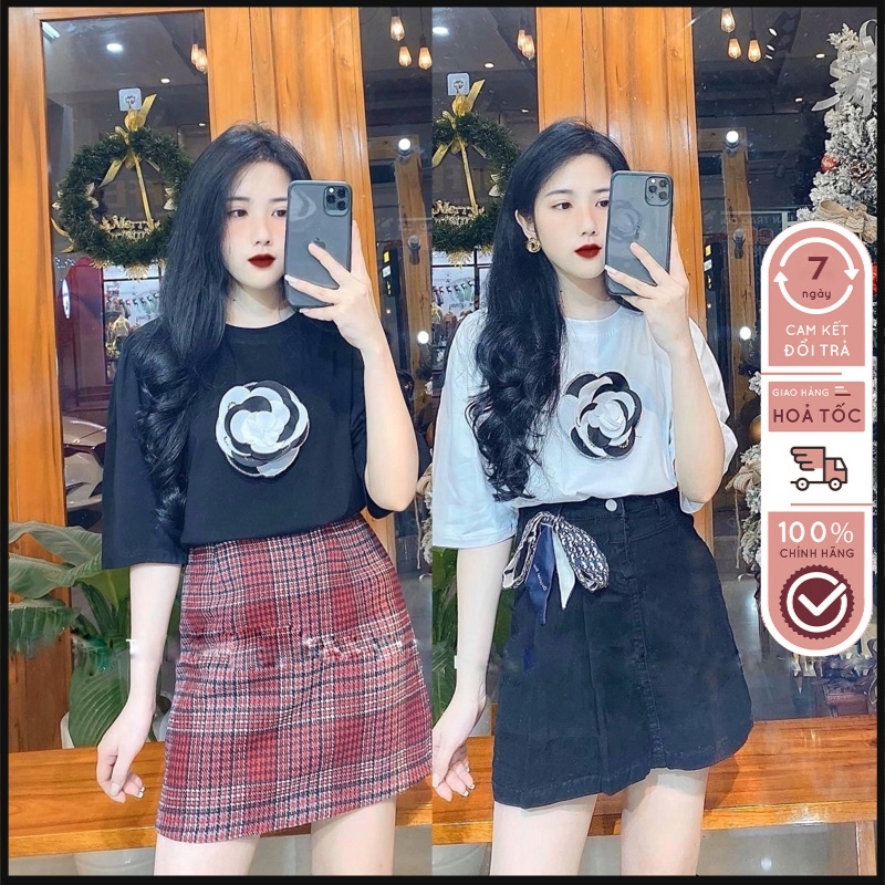 Áo Thun Phông A42 Unisex Nam Nữ Cotton 100%  Hoa Trà Cao Cấp