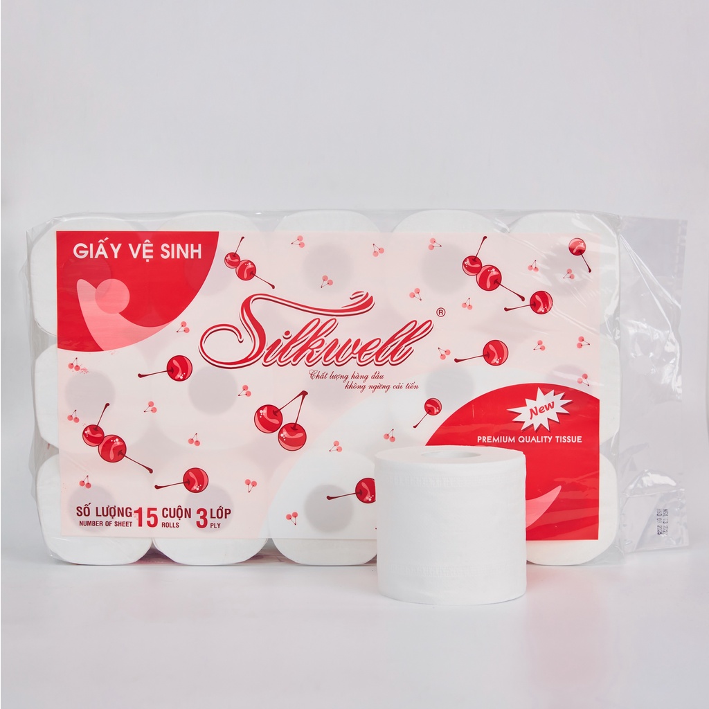 Giấy vệ sinh Silkwell Cherry 15 cuộn 3 lớp chính hãng mềm mịn siêu dai