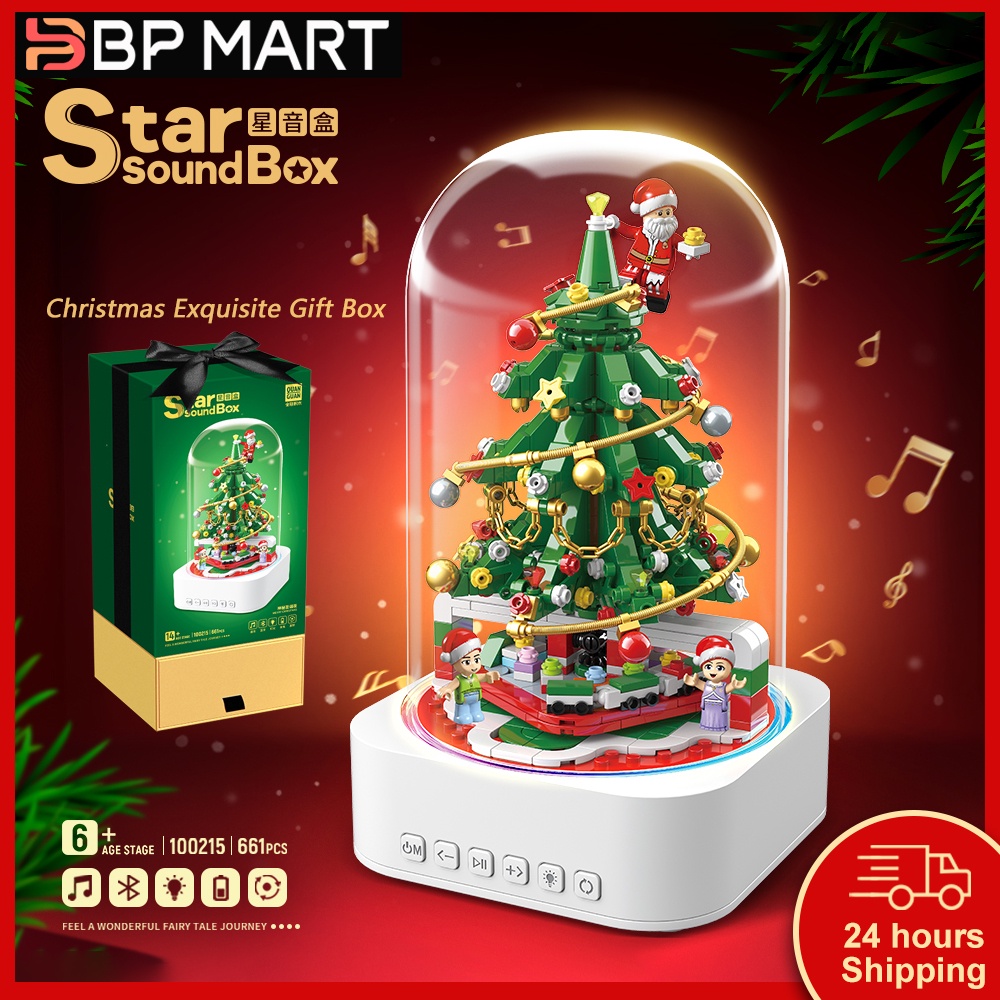 Hộp Nhạc Xoay Cây Thông Giáng Sinh Kết Nối bluetooth hd Đồ Chơi Khối lego Quà Tặng Giáng Sinh Tinh Tế