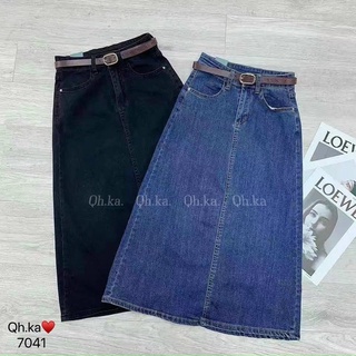 Chân váy bò dáng dài co giãn kèm belt hàng QC