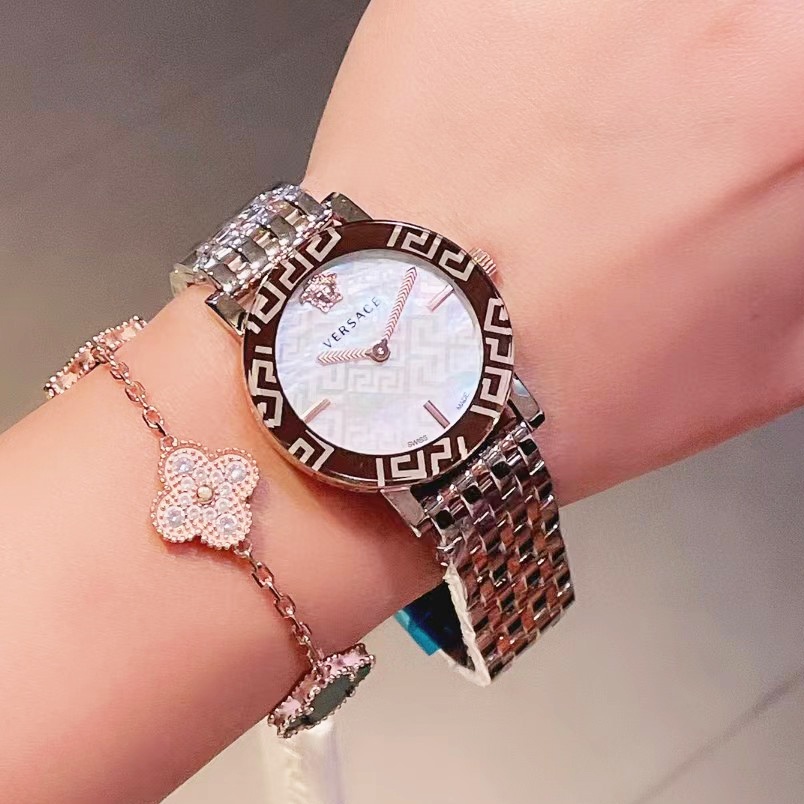 Đồng hồ nữ bằng thép không gỉ màu vàng hồng VERSACE Đồng hồ nữ thời trang công sở thông thường
