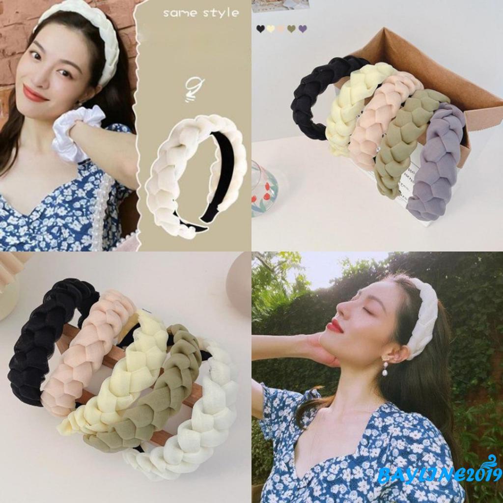 Băng đô cài tóc bản rộng màu trơn thắt nút thời trang cho nữ