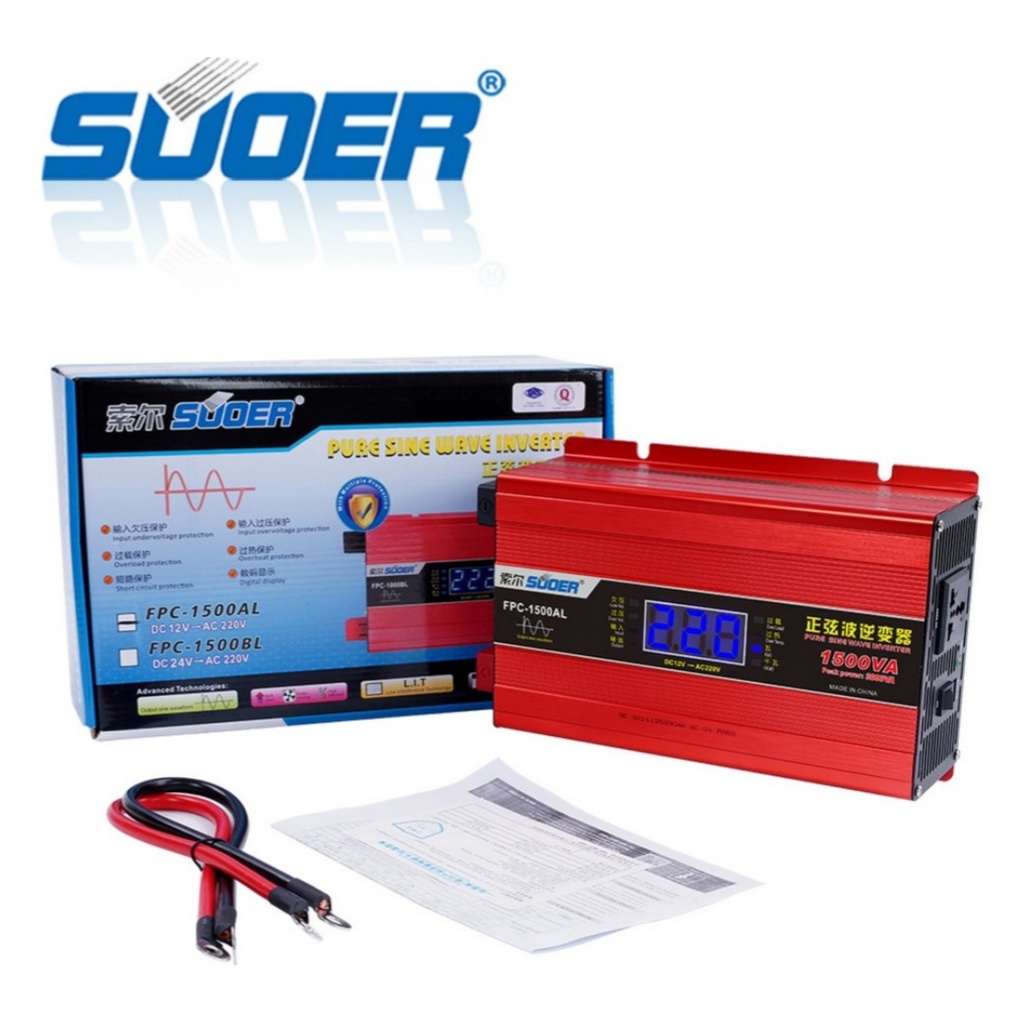 Bộ đổi điện sin chuẩn 1500w 12v sang 220v có đồng hồ hiển thị - FPC-1500AL
