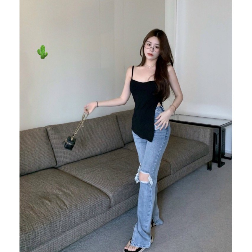 Áo 2 dây xẻ tà chất thun Gân xịn sò Cam Kết Hàng Y Hình ( Size từ 40-50kg)