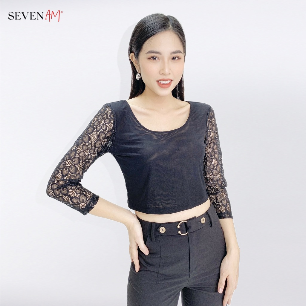 Áo Dài Tay Seven.AM Chất Liệu Ren Màu Đen Mã Z16010A