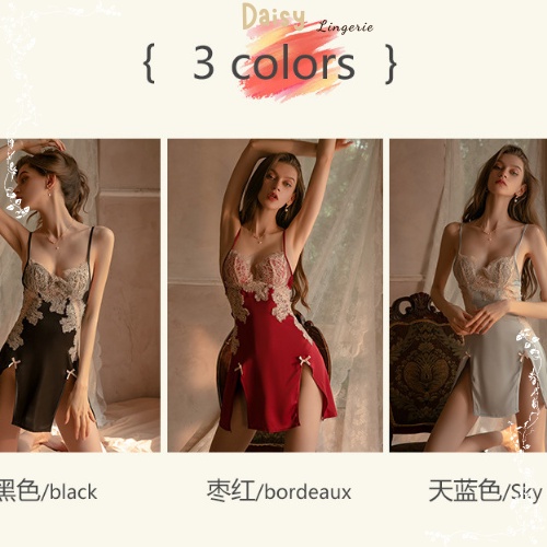 [Hỏa Tốc, Bảo Mật] Váy Ngủ Sexy Gợi Cảm Đầm Ngủ Lụa 2 Dây Phối Ren Xẻ Tà 2 bên Quyến Rũ Cao Cấp - Mã VN014