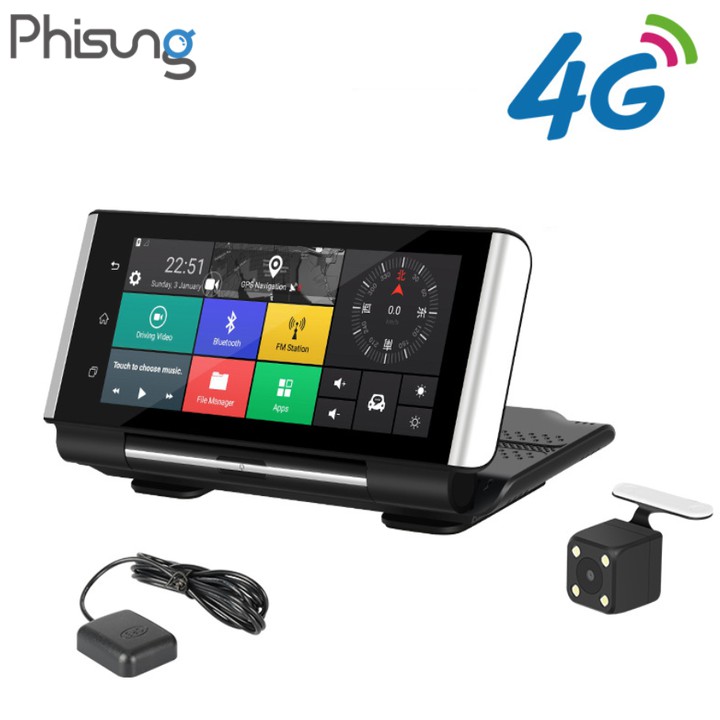 Camera hành trình đặt taplo ô tô thương hiệu cao cấp Phisung K6, 4G, wifi, 7 inch, cam lùi - Hàng Nhập Khẩu Chính Hãng