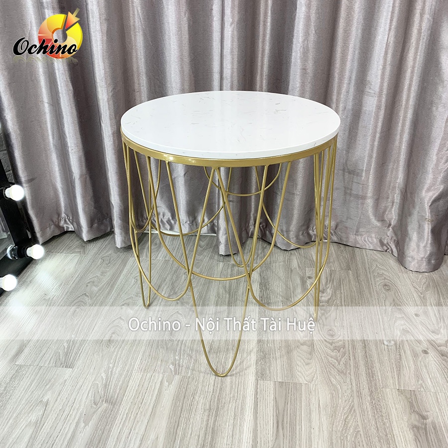 Bàn Trà Sofa mặt đá Tròn khung kim loại sơn tĩnh điện trang trí phòng khách ban công ( Có SẴn)