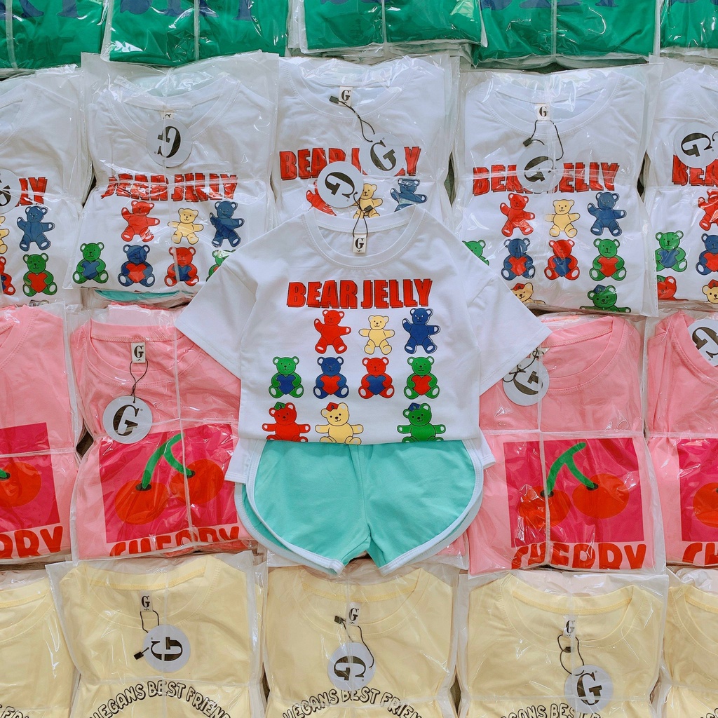 Lyvyshop- (Cotton SG chính phẩm) Bộ cộc tay form Croptop cho bé gái 09-28kg (giá 01 bộ)